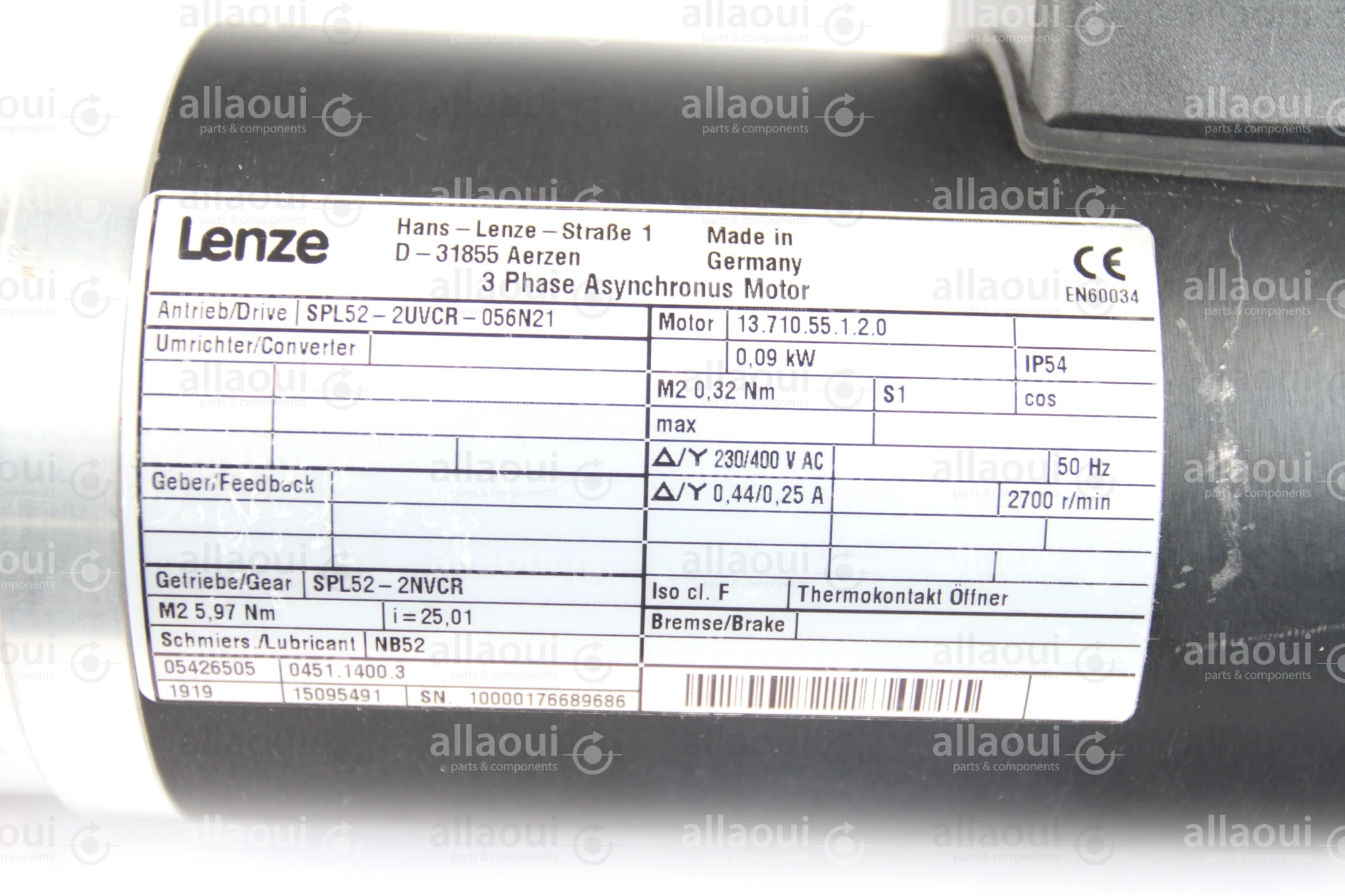 Lenze Gear motor 13.710.55.1.2.0/SPL52 SPL52-2UVCR-056N21